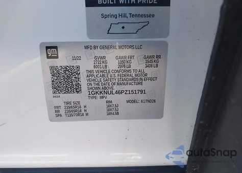 2023 GMC Acadia Awd Slt z USA, uszkodzony, nr VIN 1GKKNUL46PZ151791